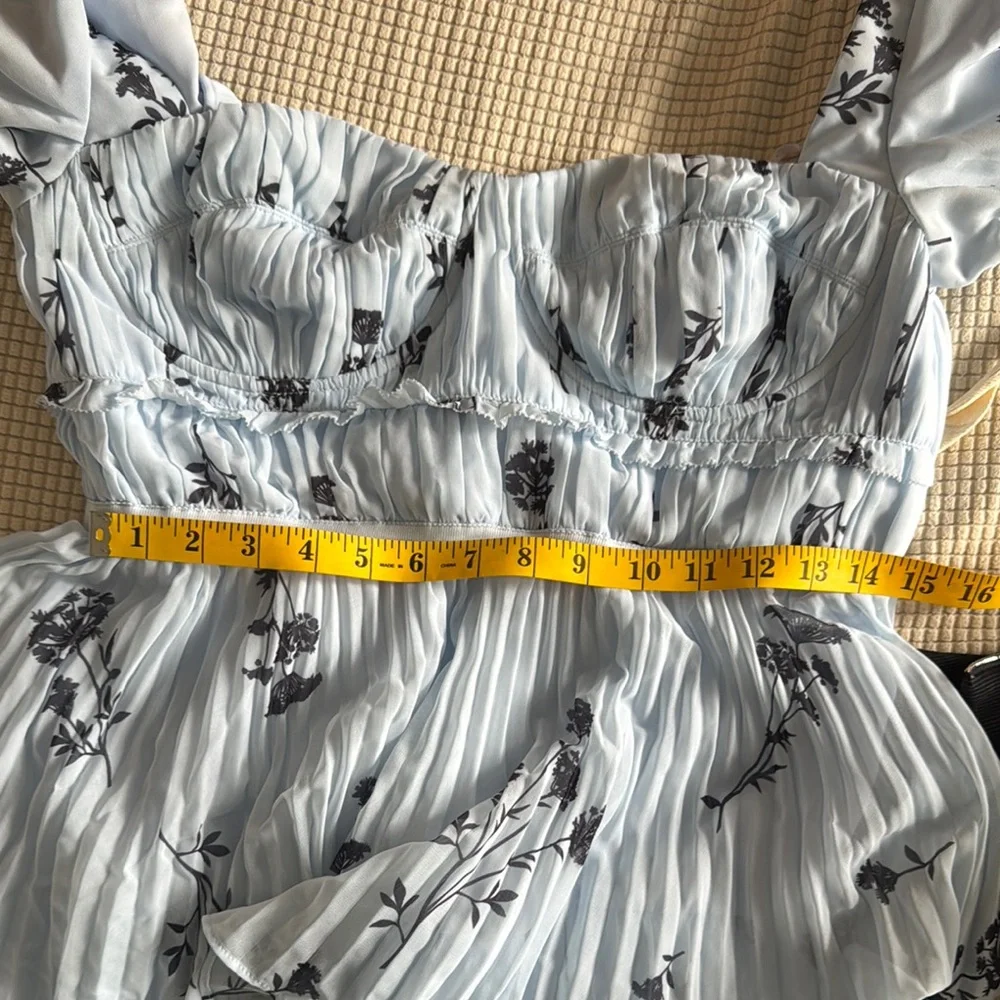 Self-Portrait Blue Puff Sleeve MIDI Dress - Picture 6 of 6